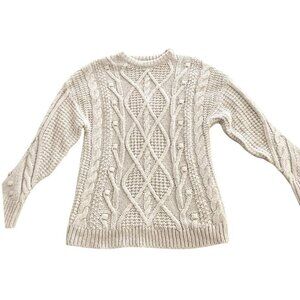 WMNS Universal Thread Sz Sm Ivory Cable Knit Crew Neck Sweater, Super Soft, Warm